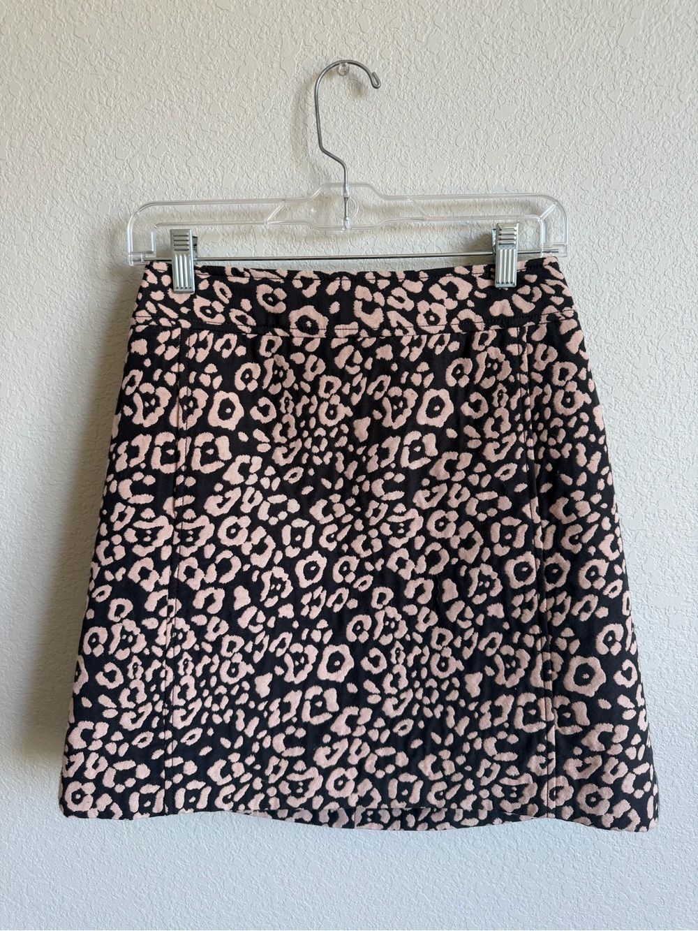 LOFT Pink and Black Leopard Jacquard Mini Skirt